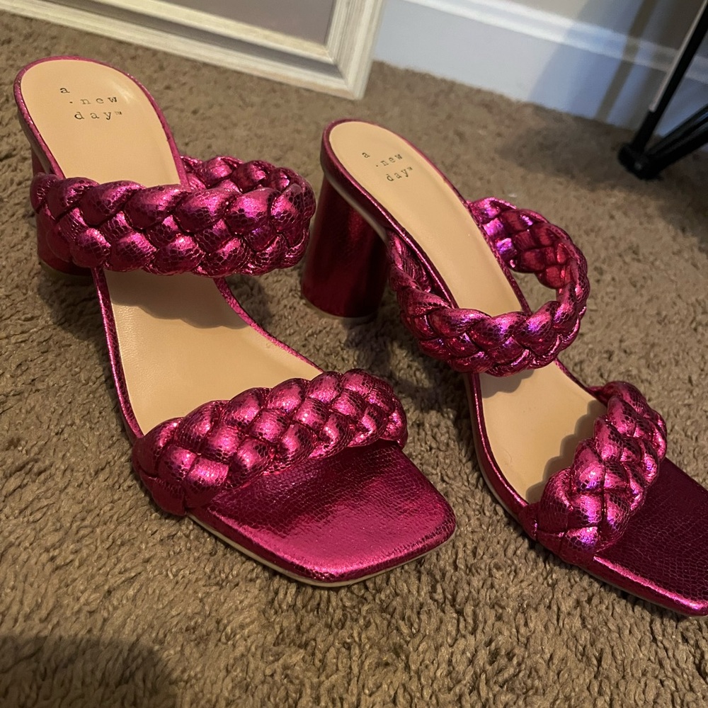 A New Day Women's Pink Braided Heeled Sandals